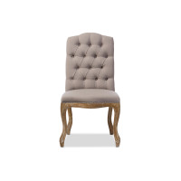 Baxton Studio TSF-9342 Hudson Chic Rustic French Country Cottage Weathered Oak Beige Fabric Button-tufted Upholstered Dining Chair